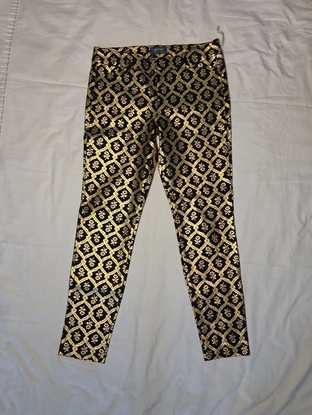 Old Navy Pixie Mid-Rise Gold Black Brocade Ankle Pants 10 - Picture 2 of 12